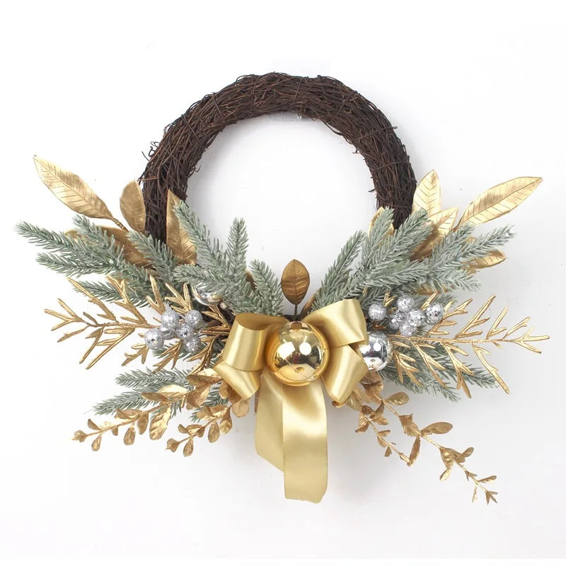Christmas Decoration 2026 Christmas Wreath For Front Door Artificial Golden Flower Garland Pinecone Rattan Set Hanging Outdoor