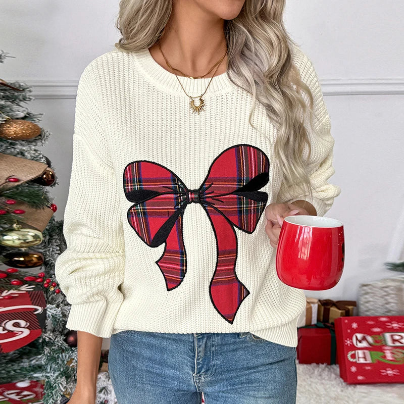 Christmas Sweaters For Women Casual O Neck Long Sleeve Know Printed Jumper Women Autumn Winter Know Pullover White Red