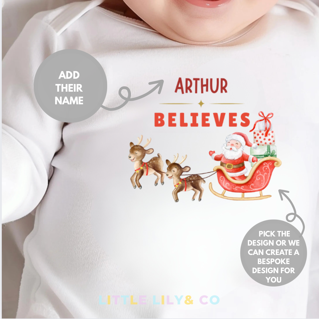Personalised Baby's Christmas I Believe White Sleepsuit