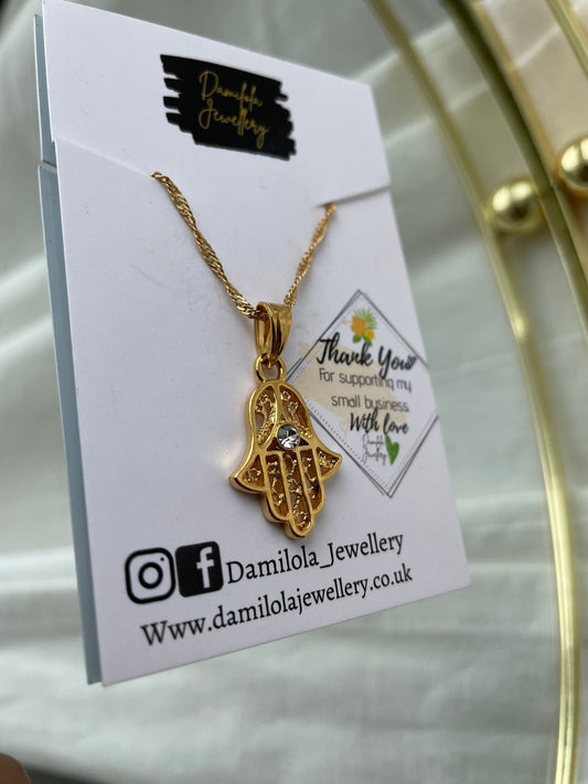 'Bad Energy Stay Far Away' - Hamsa Hand Necklace - Popular trends empire