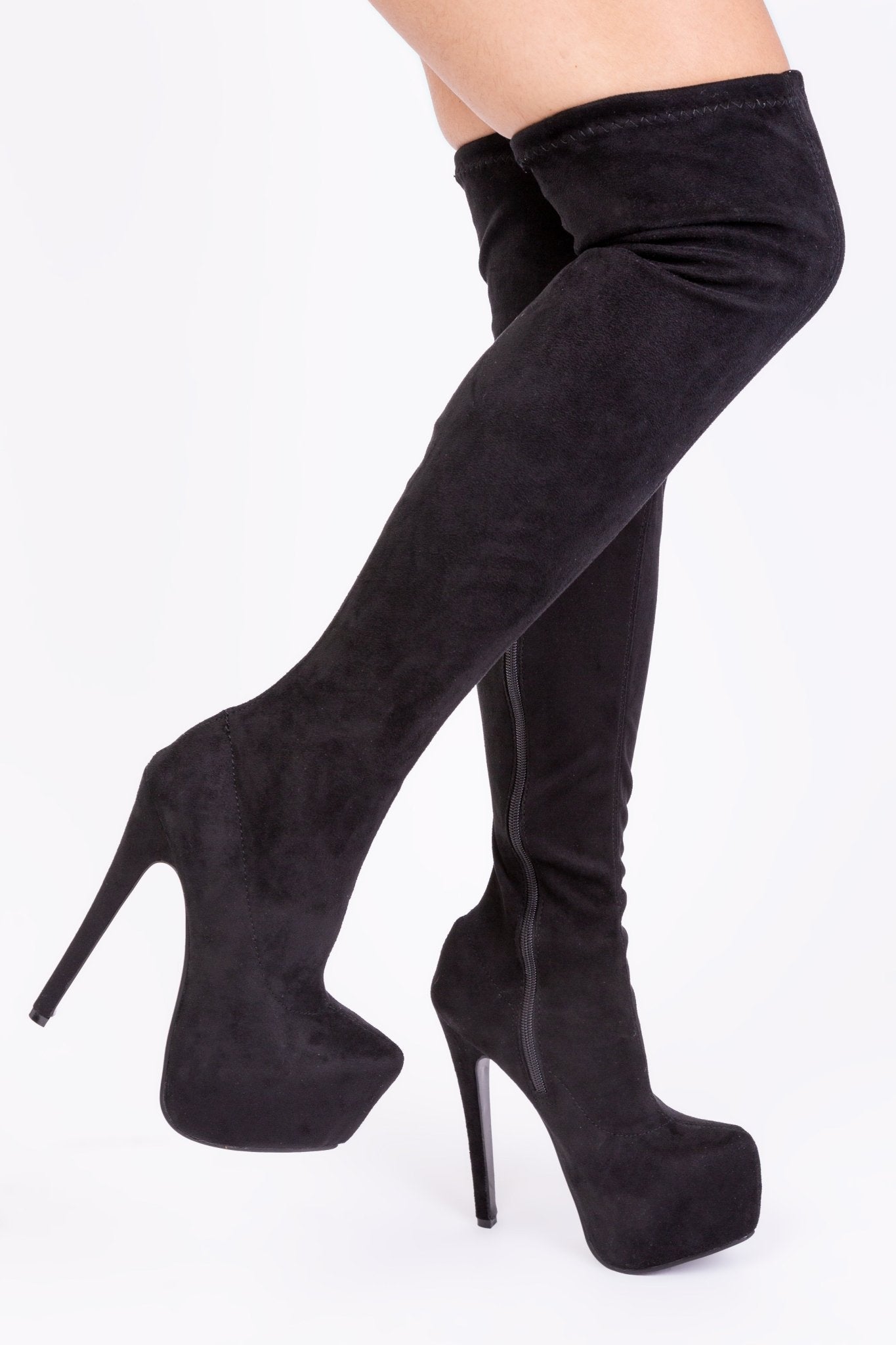 BRINLEY HIGH HEEL OVER THE KNEE BOOTS IN BLACK SUEDE - Popular trends empire