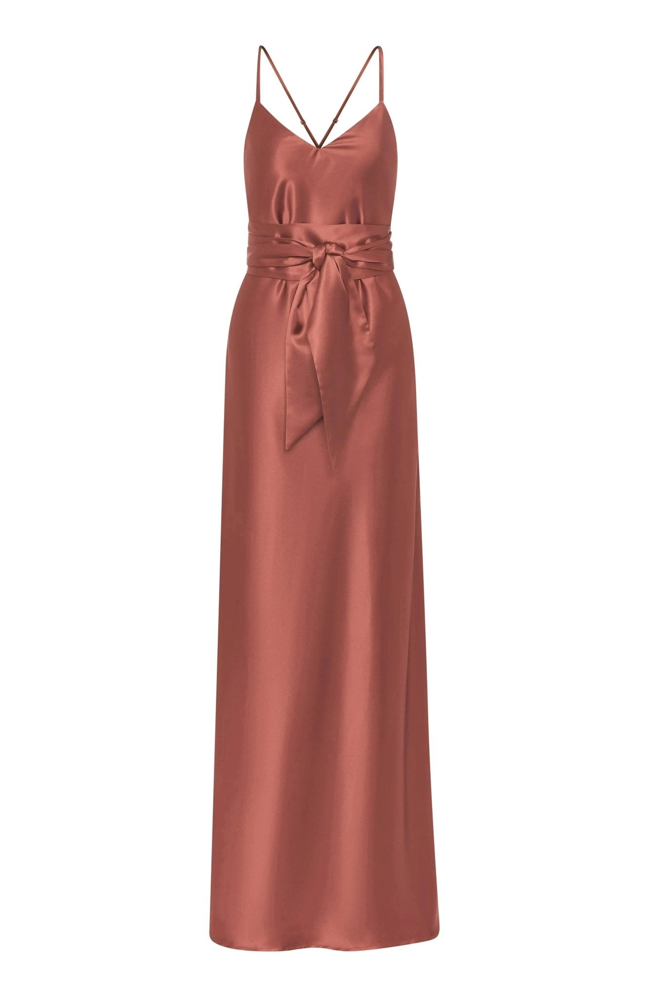 Brooklyn Dress in Terracotta Satin - Popular trends empire