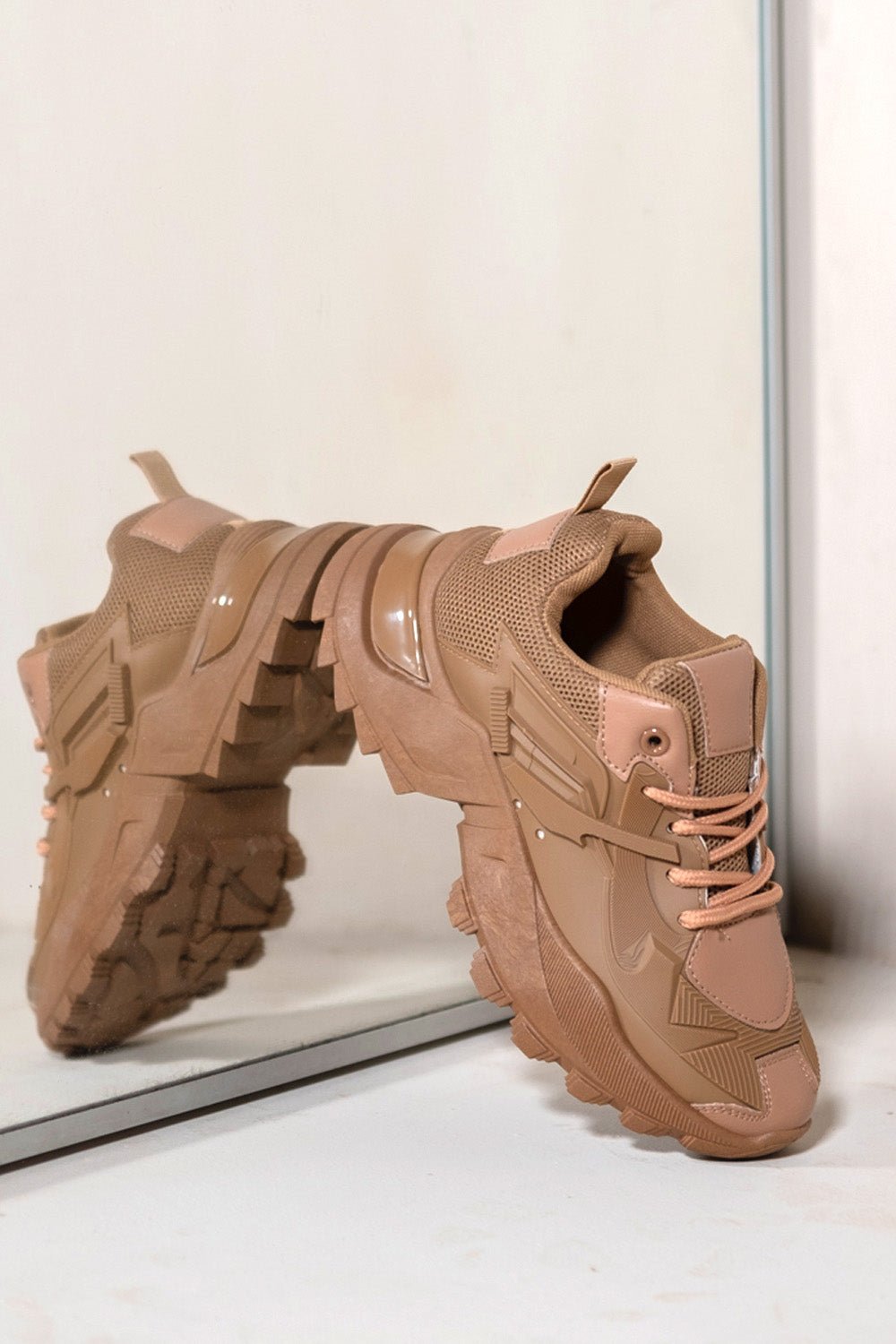 FLAVIA CHUNKY THICK SOLE TRAINERS IN KHAKI - Popular trends empire