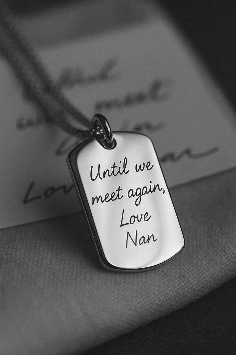 Handwriting Dog Tag – Custom Photo Pendant Engraved on Both Sides | Velvet Pouch Gift - Popular trends empire