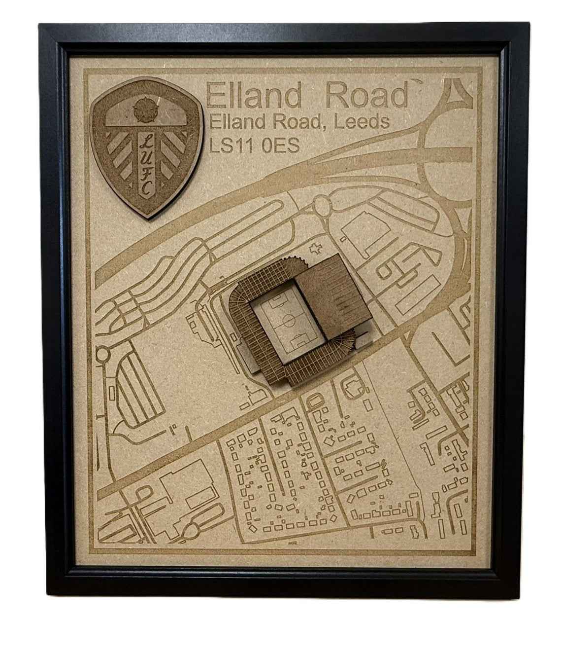 LUFC Elland Road Stadium Print Framed 3D Laser Burned Elland Road Stadium Art - Popular trends empire