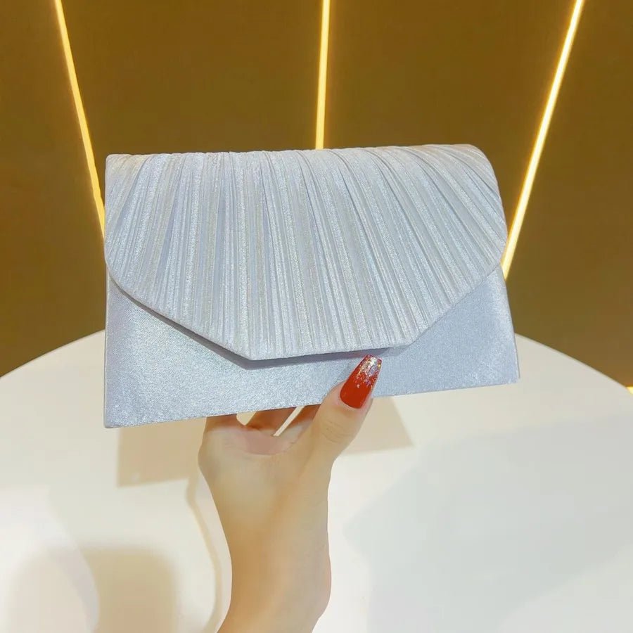 New Fashionable Evening Clutch Bag For Women Wedding Dinner Shoulder Bag Polyester Square Bag With Pleated Design - Popular trends empire