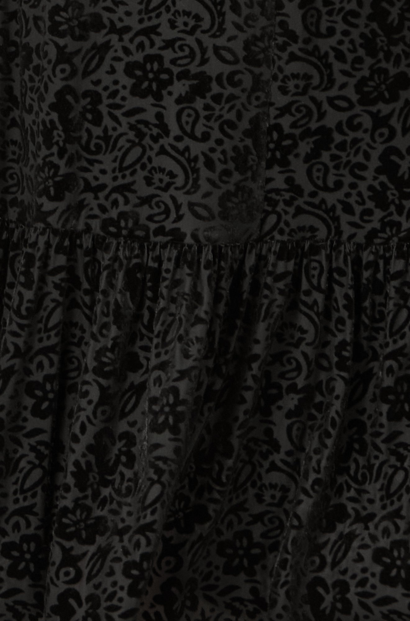 Yumi Black Floral Velour Velvet Twist Waist Midi Dress - Popular trends empire