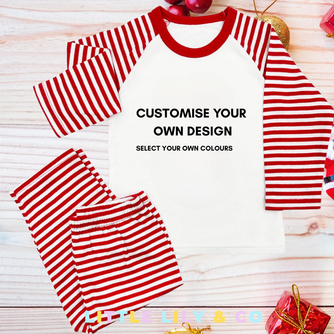 Personalised FIRST CHRISTMAS Children's Pyjamas Red Striped Pyjamas - Bespoke Create Your Own Designs