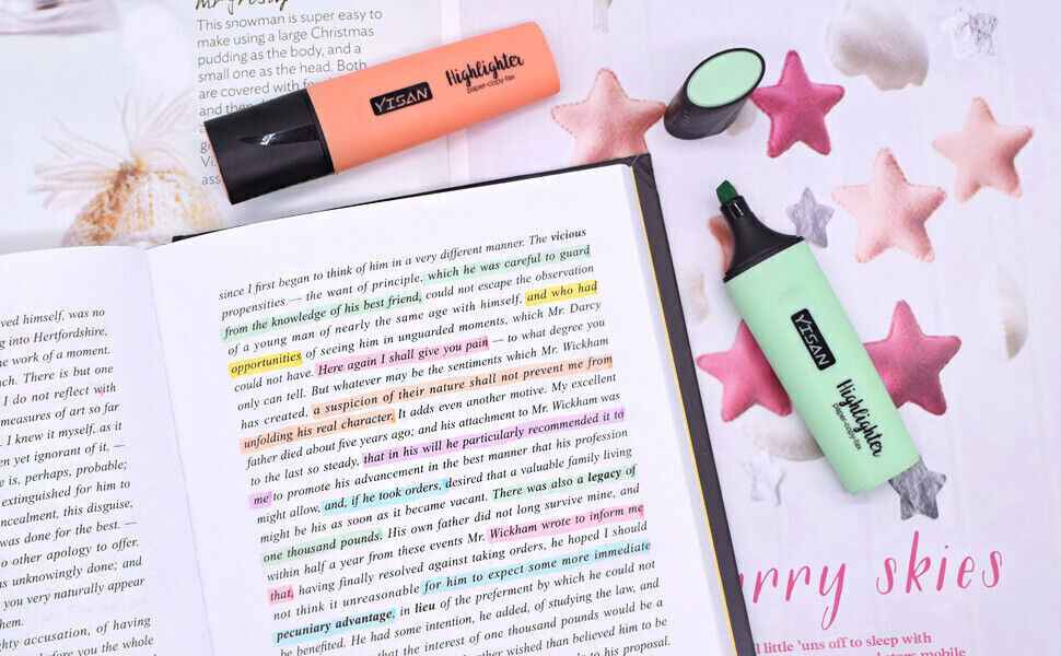 Pastel Highlighters Chisel Tip Markers Quick Drying 6 Colour Set for Creativity