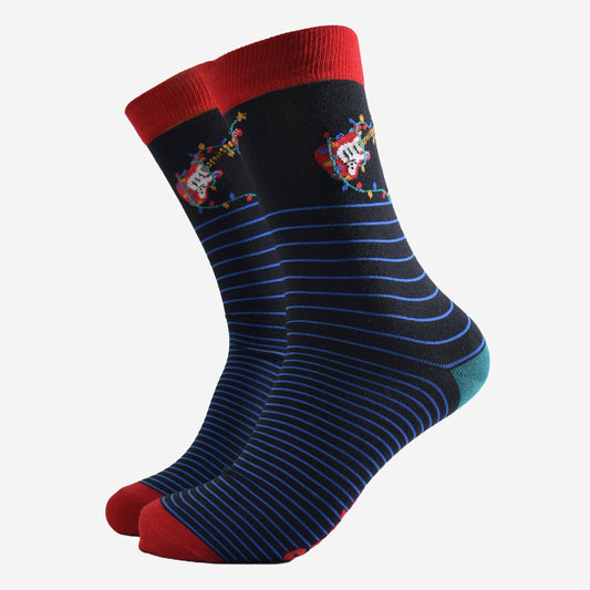 Men's Bamboo Socks - Black/Blue, Guitar Party Lights