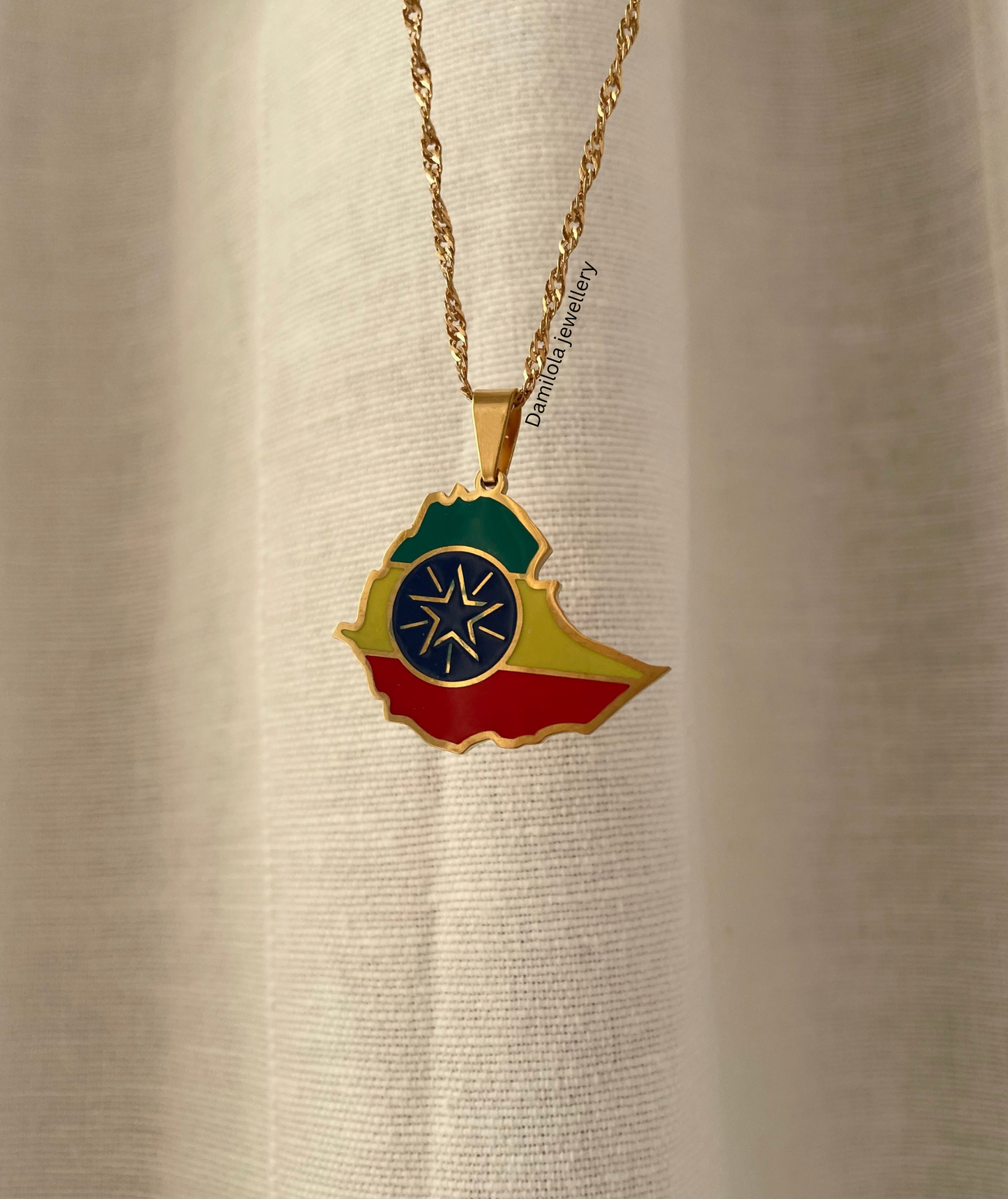 Ethiopia Flag Map Necklace