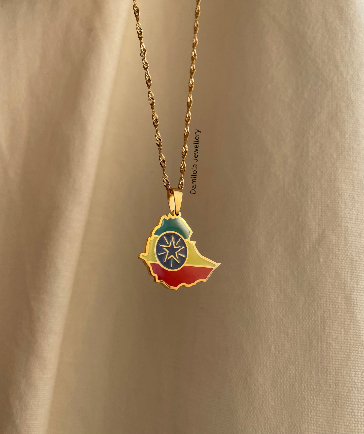 Ethiopia Flag Map Necklace
