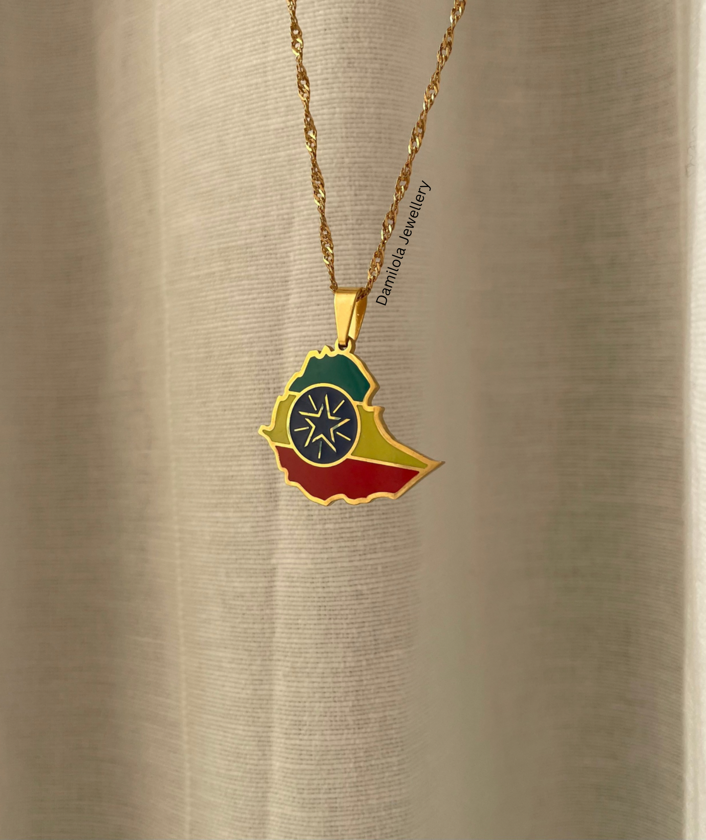 Ethiopia Flag Map Necklace