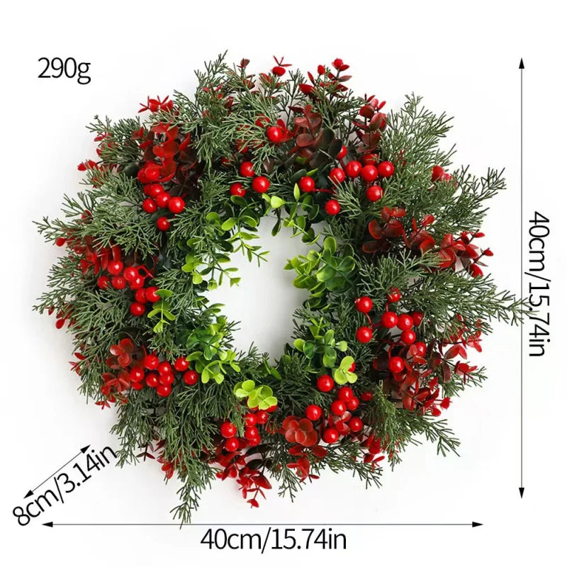 2025 Christmas Wreath - Realistic Red & Green Leaves, Festive Vibe. Premium Plastic, Waterproof Durable, Indoor & Outdoor Use.