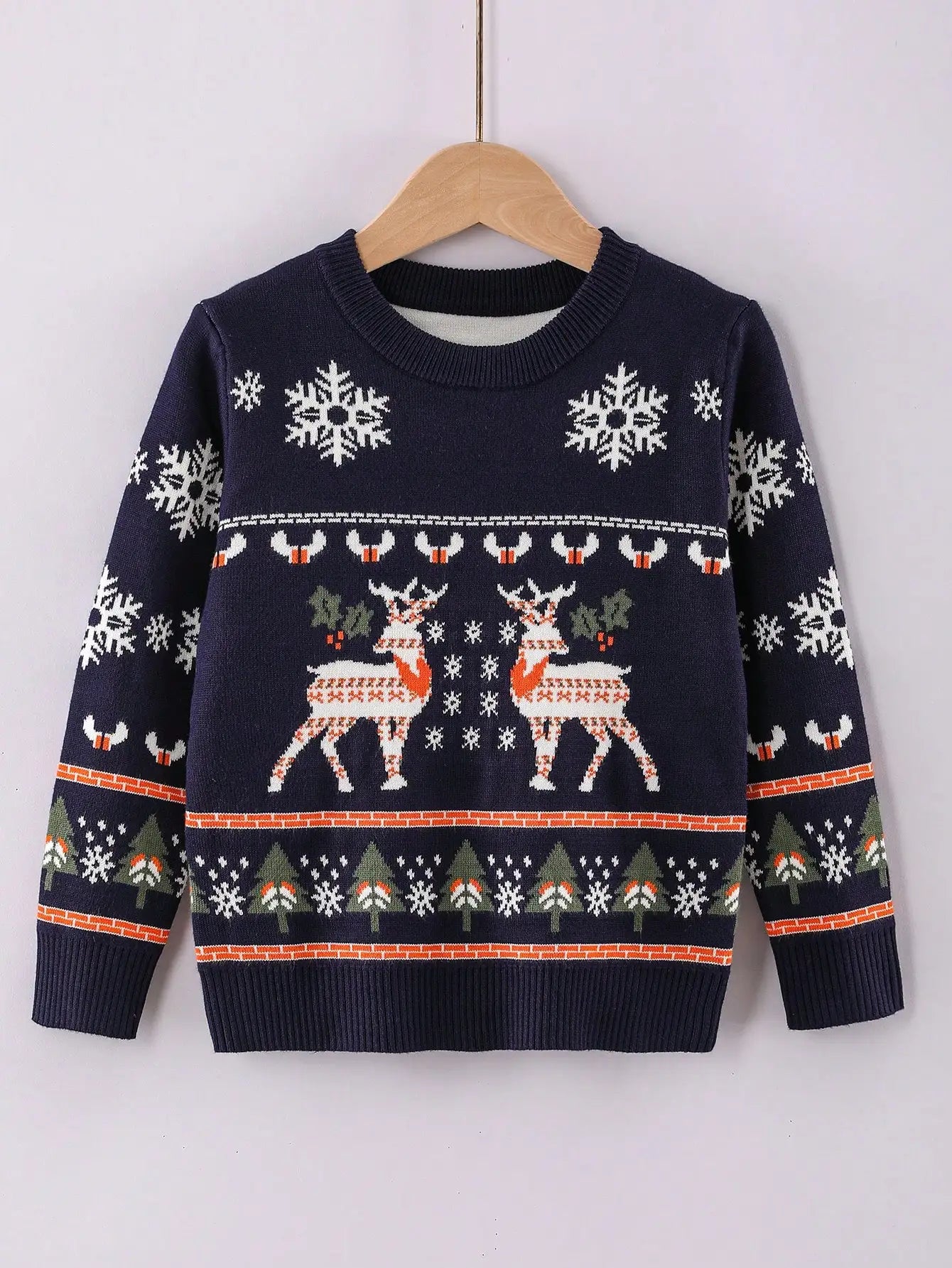 Christmas Boy sweater, long-sleeved round neck, cartoon reindeer pattern outdoor casual autumn and winter sweater