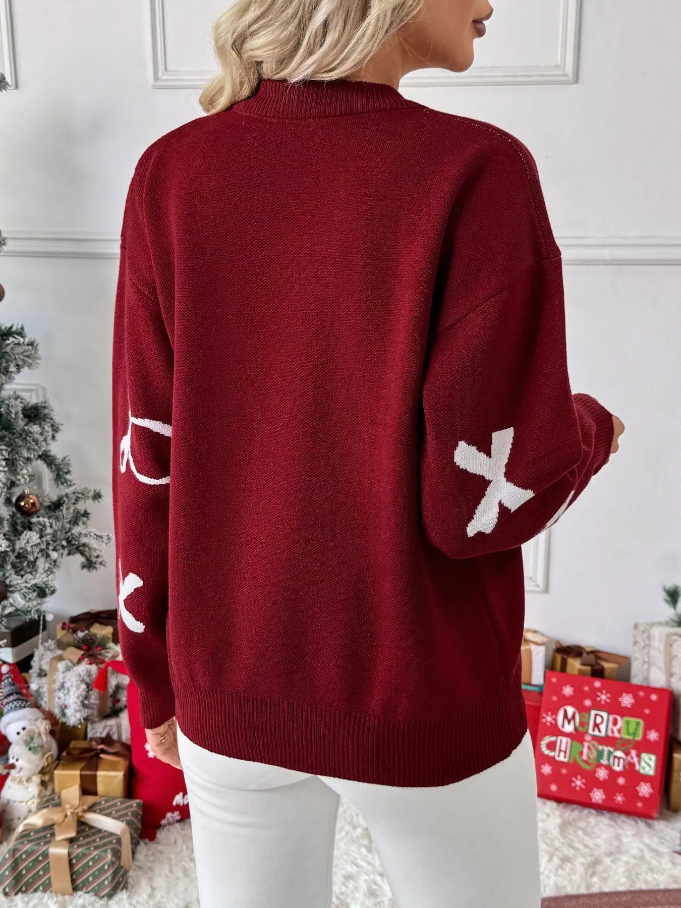 Christmas Sweaters For Women Casual O Neck Long Sleeve Know Printed Jumper Women Autumn Winter Know Pullover White Red
