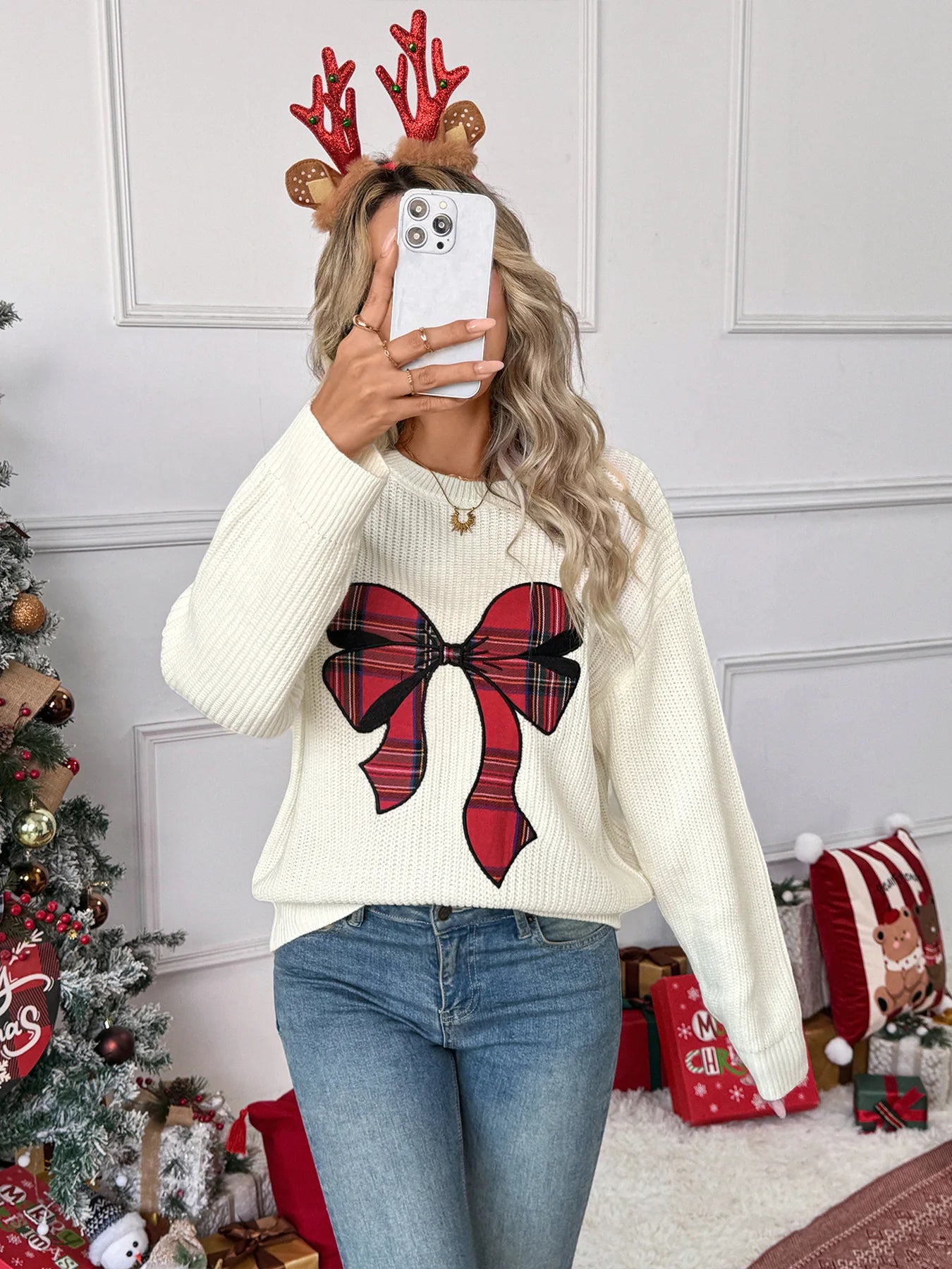 Christmas Sweaters For Women Casual O Neck Long Sleeve Know Printed Jumper Women Autumn Winter Know Pullover White Red