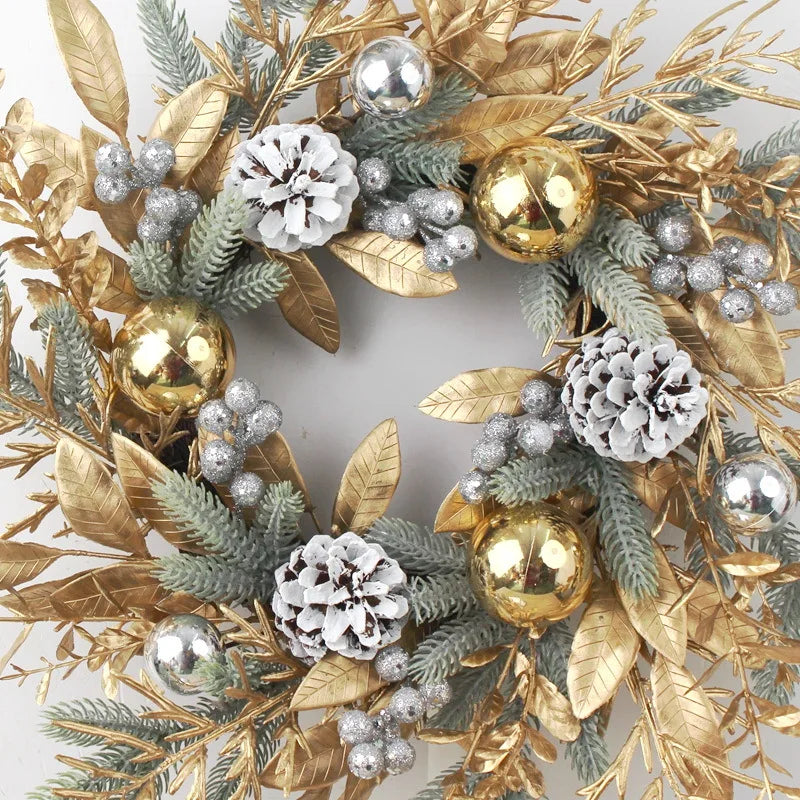 Christmas Decoration 2026 Christmas Wreath For Front Door Artificial Golden Flower Garland Pinecone Rattan Set Hanging Outdoor