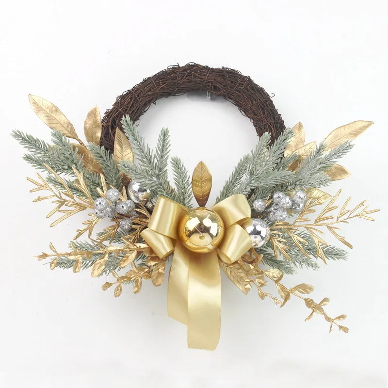 Christmas Decoration 2026 Christmas Wreath For Front Door Artificial Golden Flower Garland Pinecone Rattan Set Hanging Outdoor