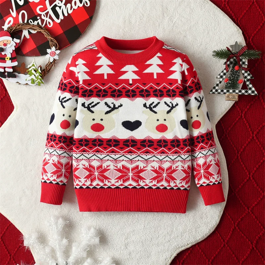 Christmas Kids Sweaters Xmas Boys Girls Cartoon Pullover Children's Autumn Winter Knitted Jumper Toddler Casual Warm Clothing