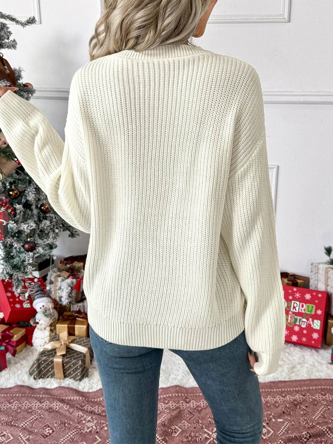 Christmas Sweaters For Women Casual O Neck Long Sleeve Know Printed Jumper Women Autumn Winter Know Pullover White Red