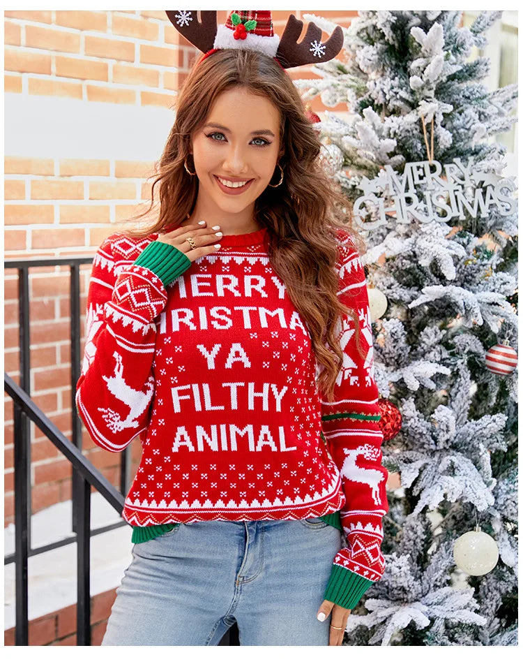 Christmas Sweater Women Men, Xmas Tree Embroidery Knit Sweater, Casual Holiday Party Pullover, Funny Xmas Gift