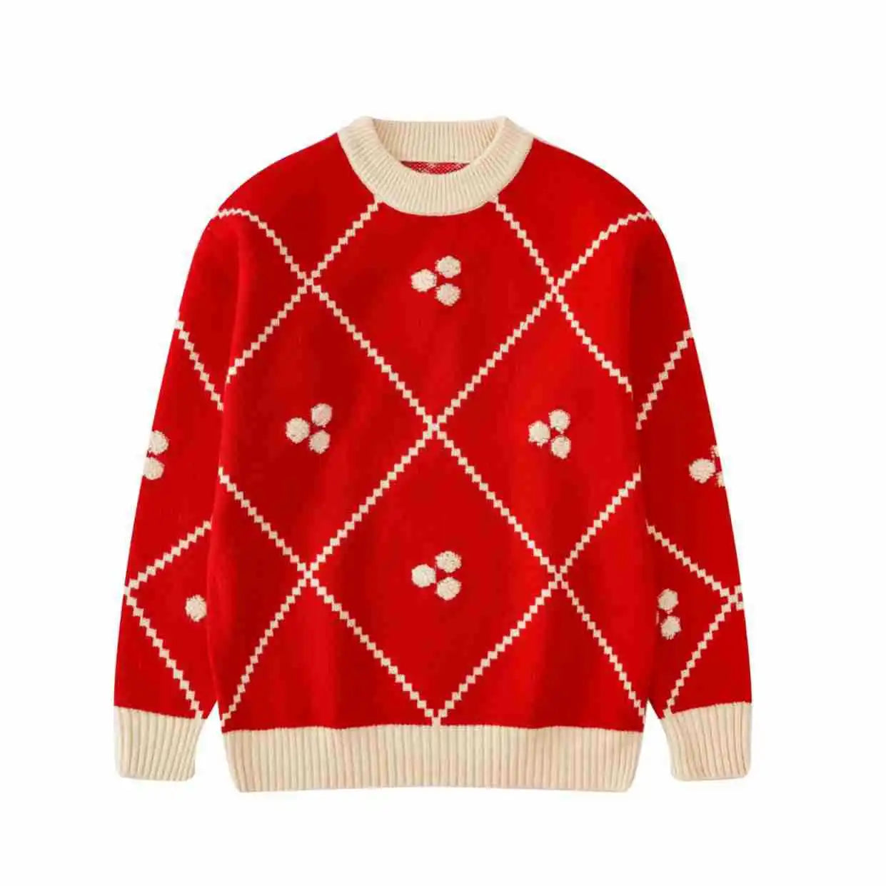 Christmas Sweater for The Whole Family Happy New Year Knit Tops Mum and Daughter Matching Red Jumper Dad and Son Black Knitwear