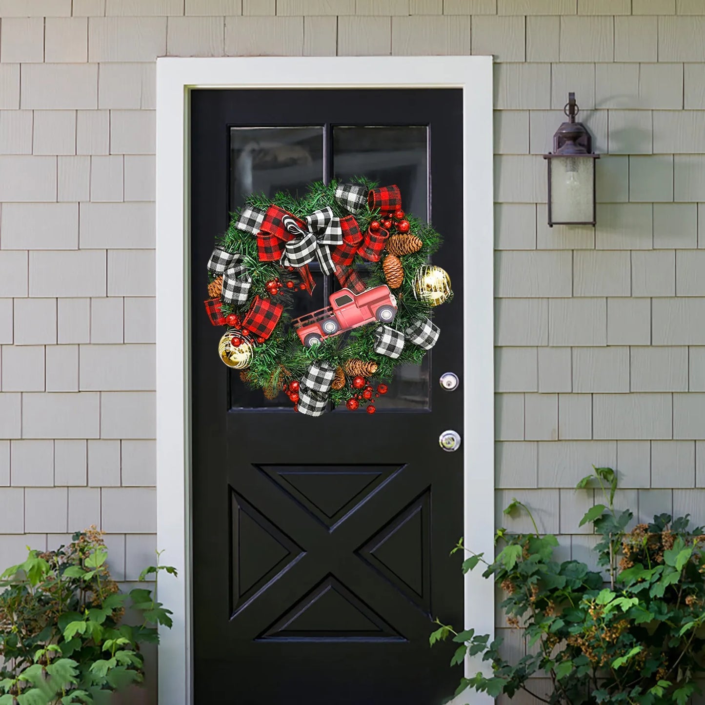 Christmas Wreath Door Decoration with Snowflake Merry Christmas Flower Simulation Door Hanging Decoration Home Party Supply