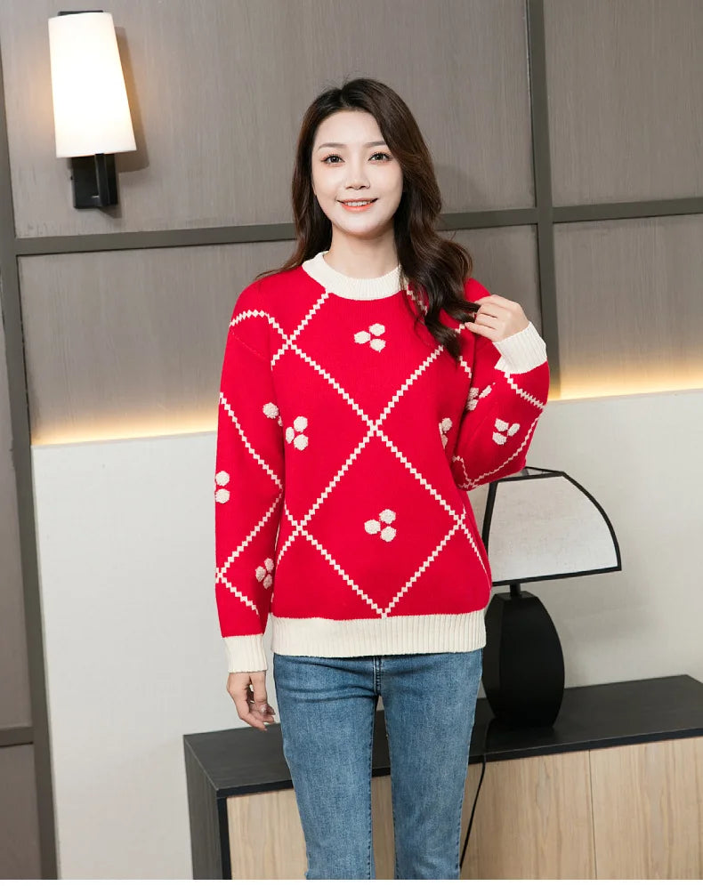 Christmas Sweater for The Whole Family Happy New Year Knit Tops Mum and Daughter Matching Red Jumper Dad and Son Black Knitwear