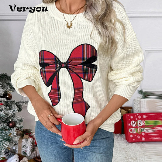 Christmas Sweaters For Women Casual O Neck Long Sleeve Know Printed Jumper Women Autumn Winter Know Pullover White Red