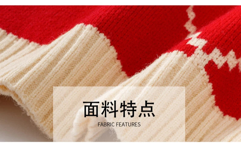 Christmas Sweater for The Whole Family Happy New Year Knit Tops Mum and Daughter Matching Red Jumper Dad and Son Black Knitwear