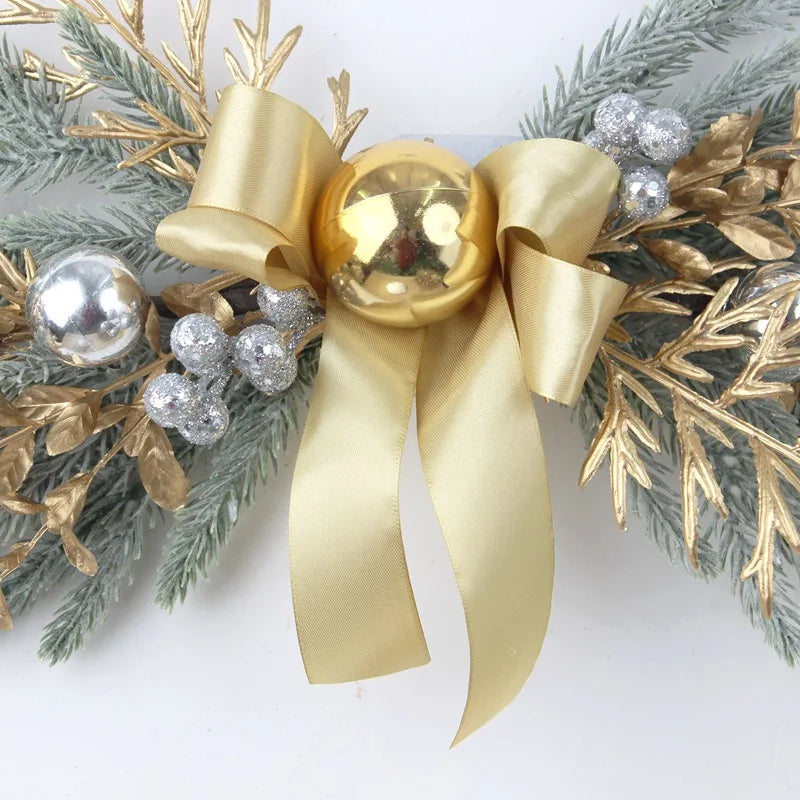 Christmas Decoration 2026 Christmas Wreath For Front Door Artificial Golden Flower Garland Pinecone Rattan Set Hanging Outdoor