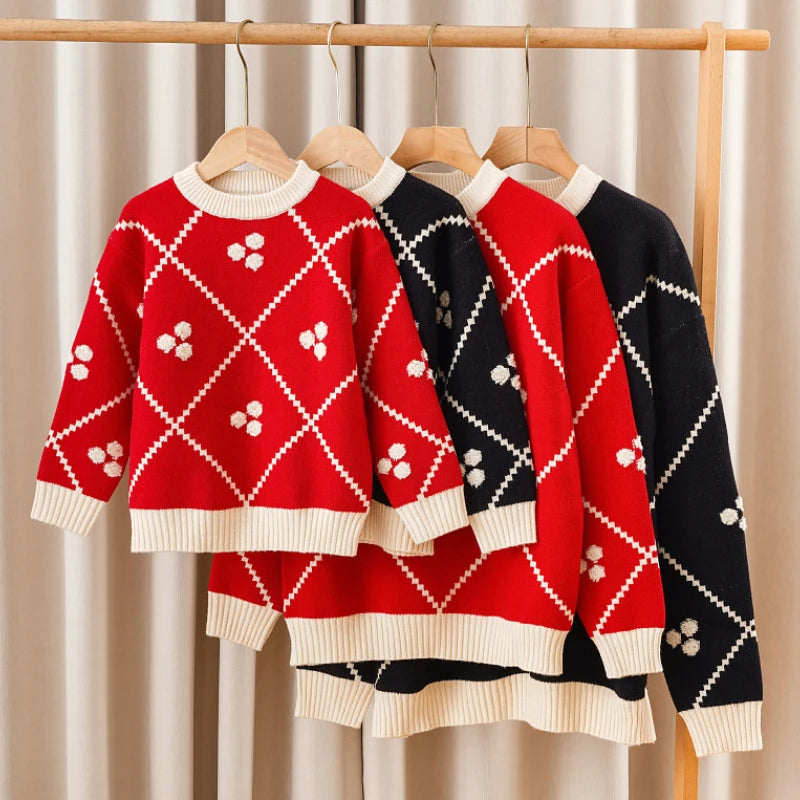 Christmas Sweater for The Whole Family Happy New Year Knit Tops Mum and Daughter Matching Red Jumper Dad and Son Black Knitwear