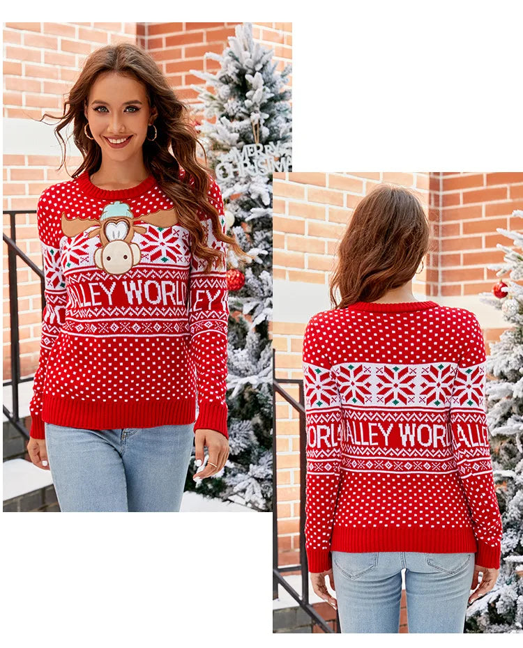 Christmas Sweater Women Men, Xmas Tree Embroidery Knit Sweater, Casual Holiday Party Pullover, Funny Xmas Gift