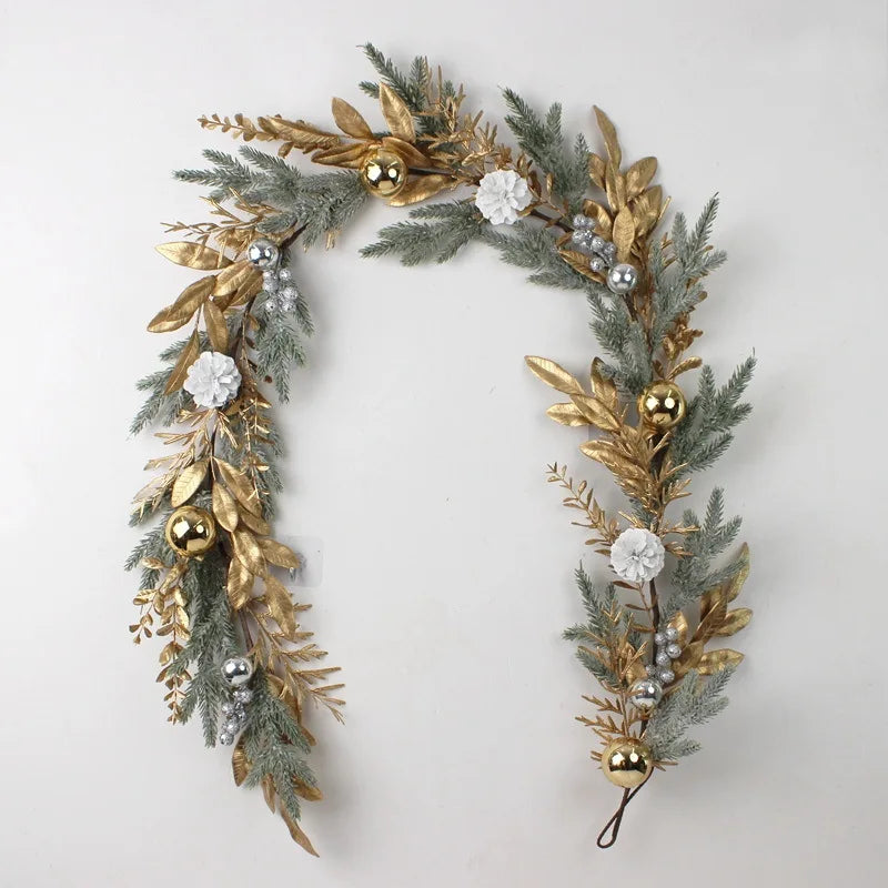 Christmas Decoration 2026 Christmas Wreath For Front Door Artificial Golden Flower Garland Pinecone Rattan Set Hanging Outdoor