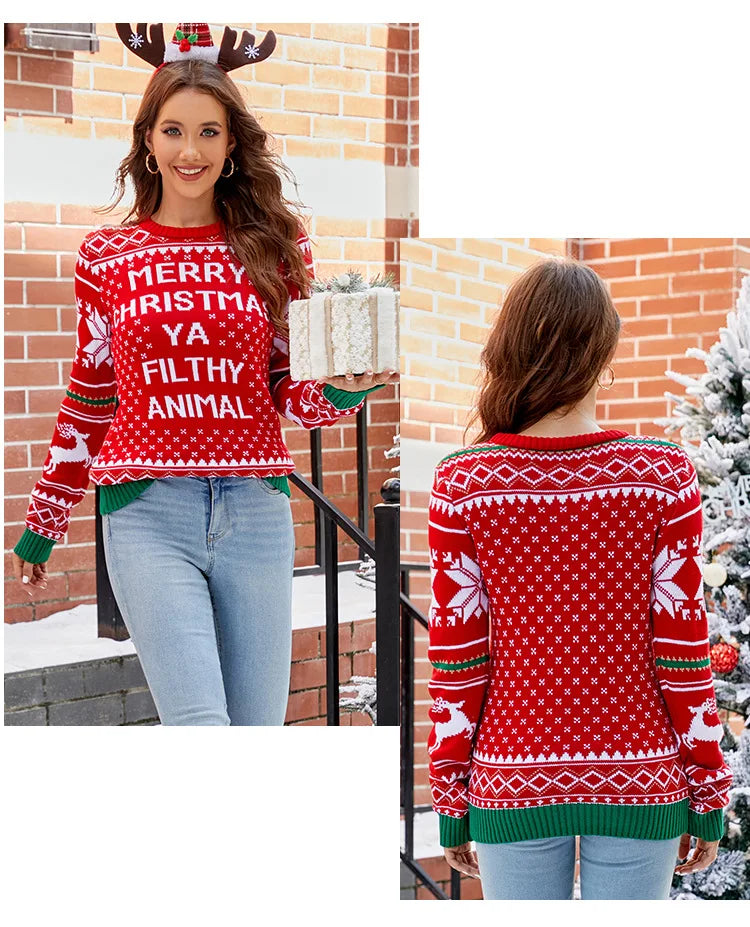 Christmas Sweater Women Men, Xmas Tree Embroidery Knit Sweater, Casual Holiday Party Pullover, Funny Xmas Gift
