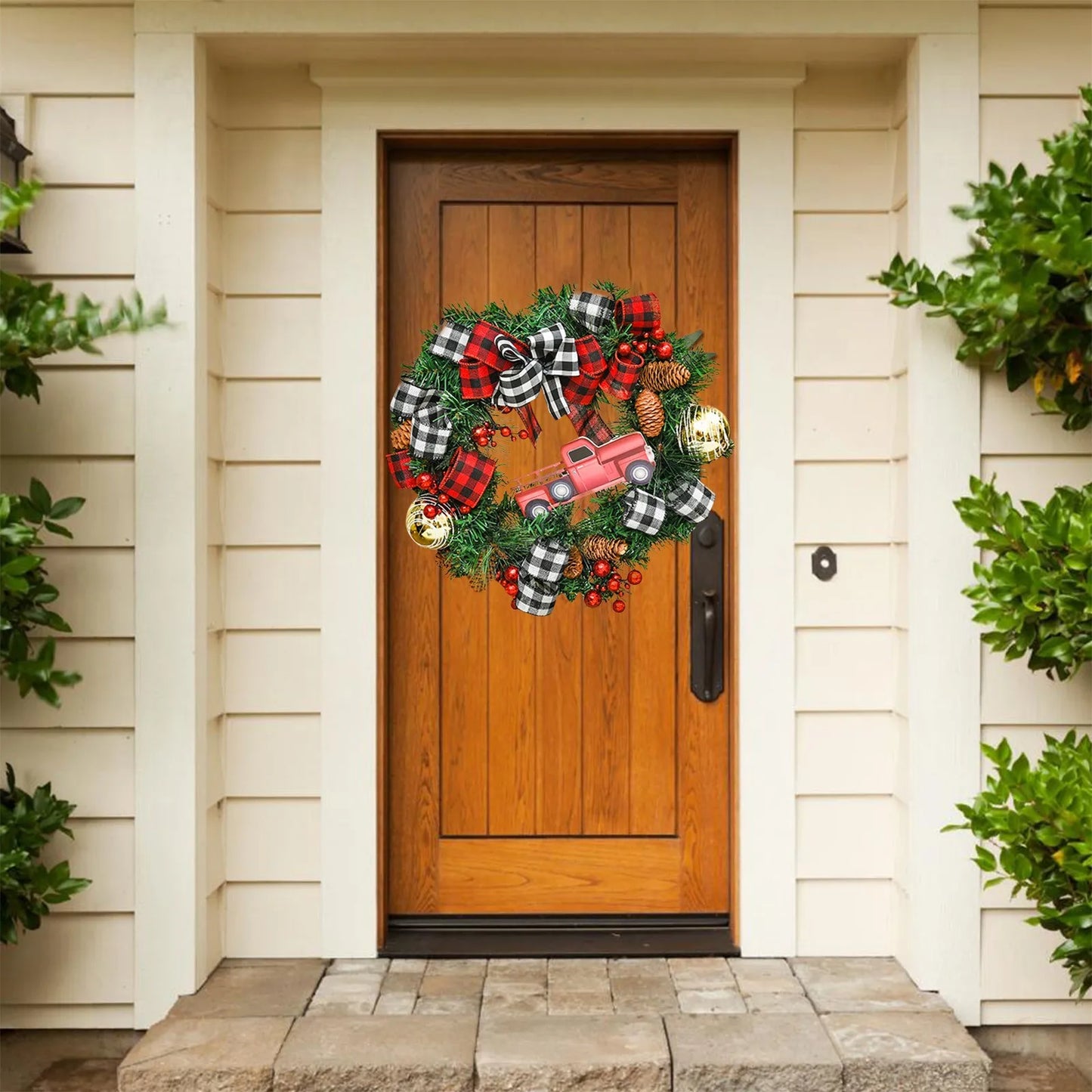 Christmas Wreath Door Decoration with Snowflake Merry Christmas Flower Simulation Door Hanging Decoration Home Party Supply