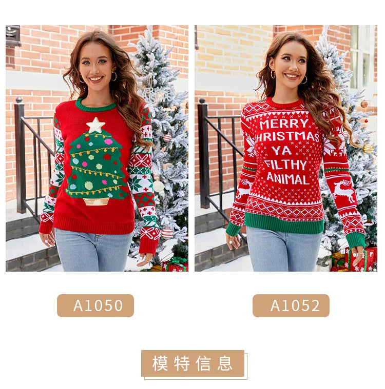 Christmas Sweater Women Men, Xmas Tree Embroidery Knit Sweater, Casual Holiday Party Pullover, Funny Xmas Gift