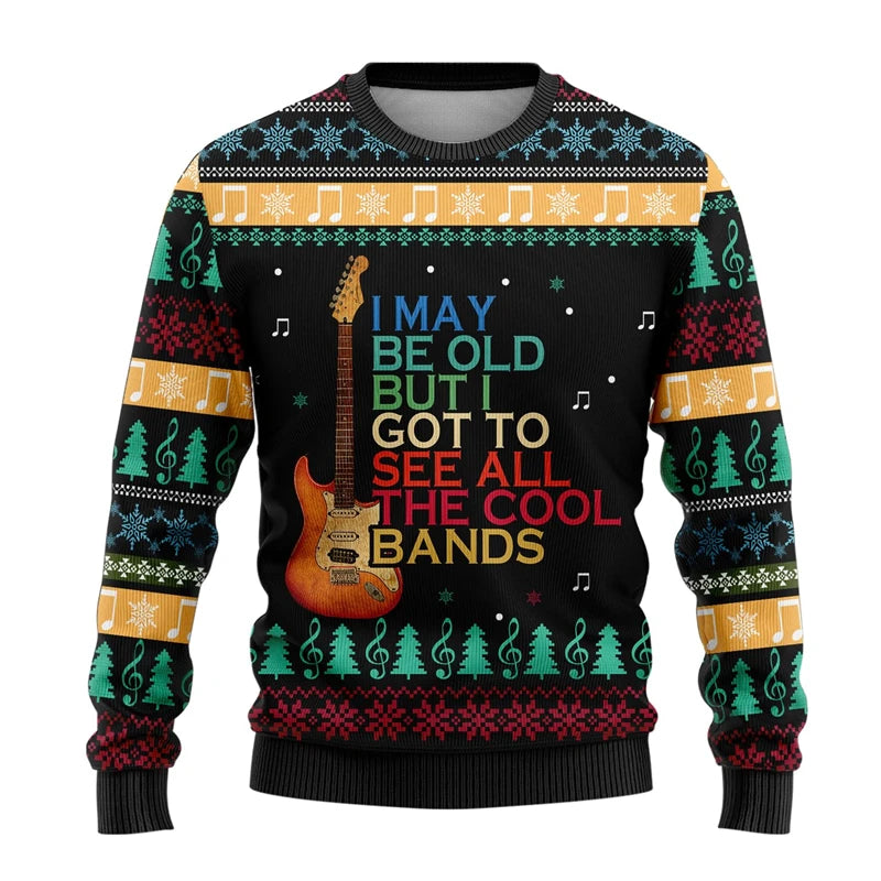 Guitar Christmas Sweaters For Men Clothes Music Cheer Graphic Sweatshirts Harajuku Musical Instrument Women Sweaters Unisex Tops