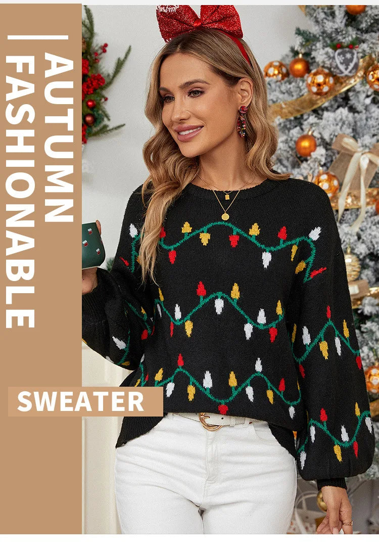 Christmas Sweater Fashion Women's Clothing Explosion Lights Sweet Pullover Loose Christmas Knitted Sweater Sweater Women
