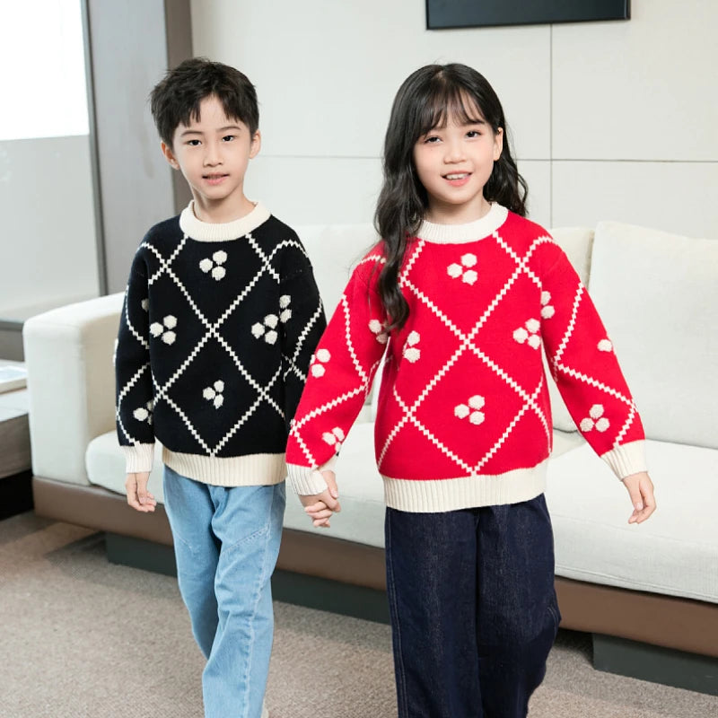 Christmas Sweater for The Whole Family Happy New Year Knit Tops Mum and Daughter Matching Red Jumper Dad and Son Black Knitwear