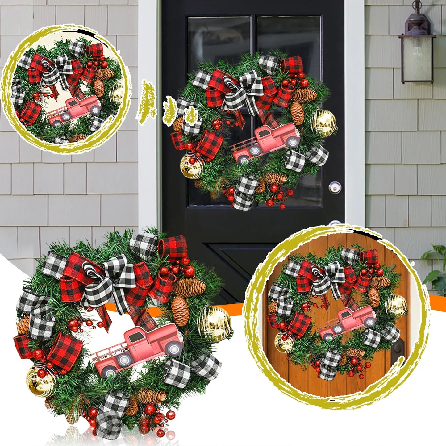 Christmas Wreath Door Decoration with Snowflake Merry Christmas Flower Simulation Door Hanging Decoration Home Party Supply