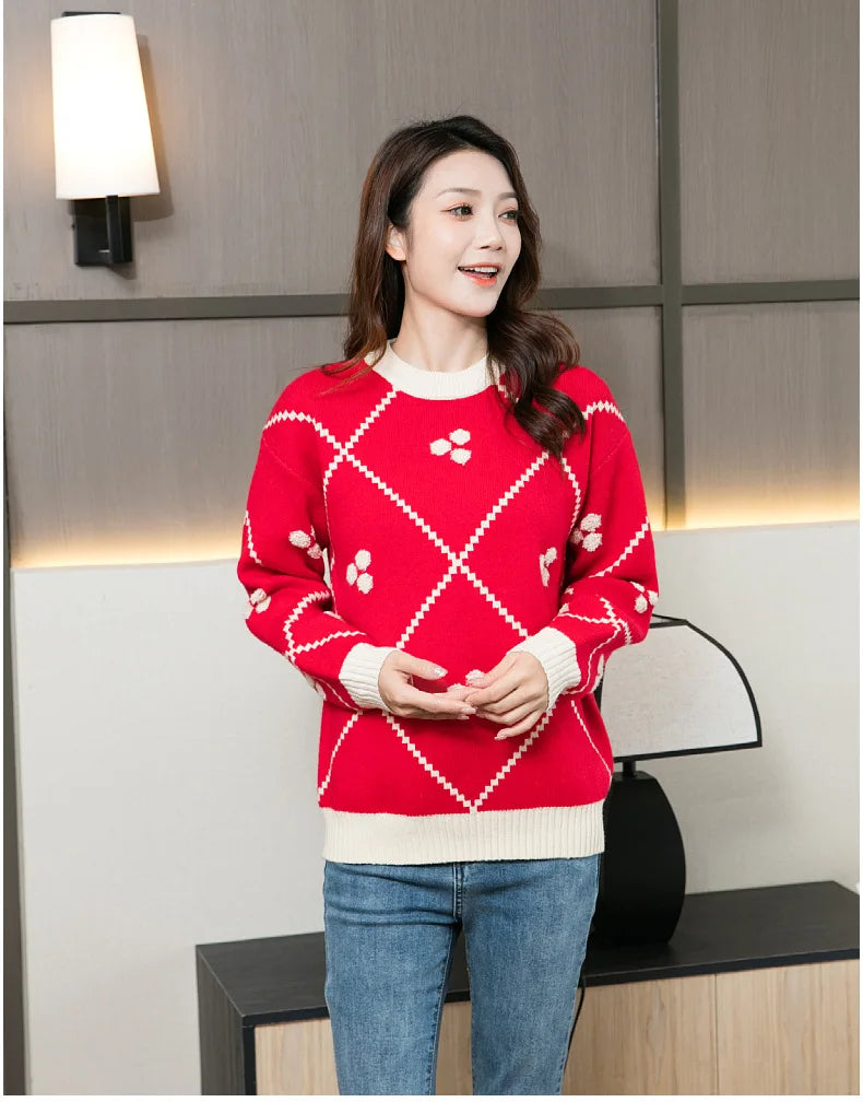 Christmas Sweater for The Whole Family Happy New Year Knit Tops Mum and Daughter Matching Red Jumper Dad and Son Black Knitwear