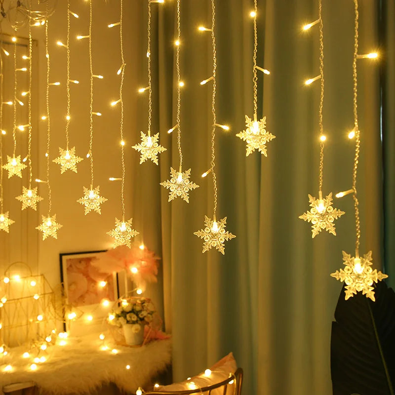 Christmas Lights Outdoor Decoration Hanging Led Snowflake Lights Curtain String Lights Party Garden Eaves Decoration.