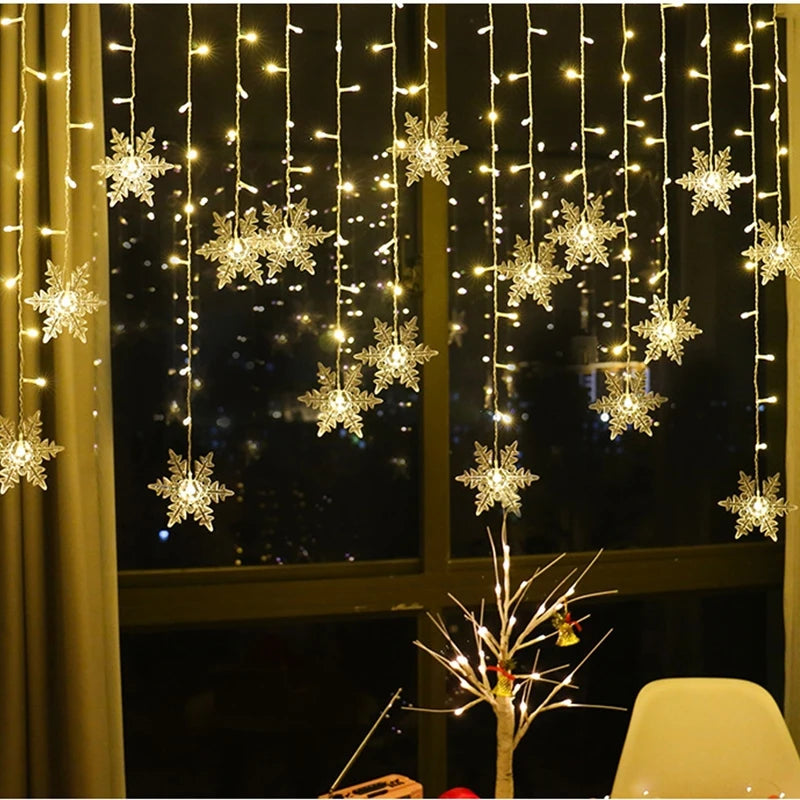 Christmas Lights Outdoor Decoration Hanging Led Snowflake Lights Curtain String Lights Party Garden Eaves Decoration.