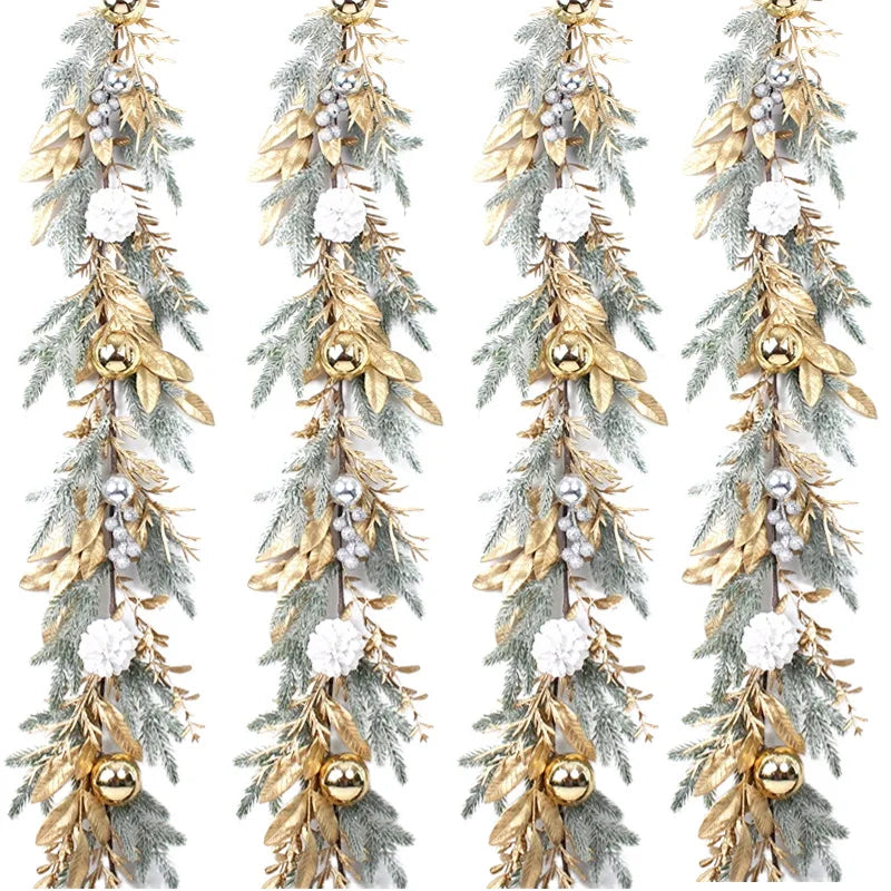 Christmas Decoration 2026 Christmas Wreath For Front Door Artificial Golden Flower Garland Pinecone Rattan Set Hanging Outdoor