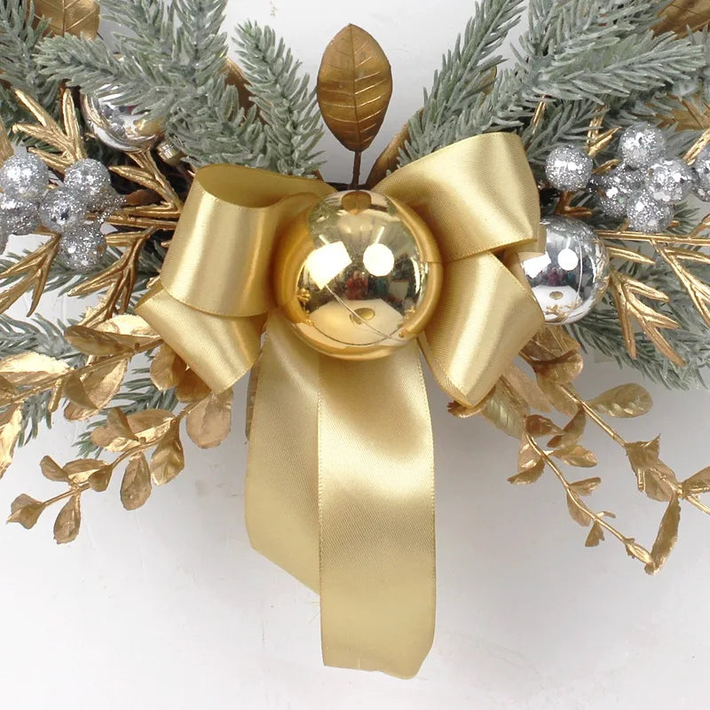 Christmas Decoration 2026 Christmas Wreath For Front Door Artificial Golden Flower Garland Pinecone Rattan Set Hanging Outdoor