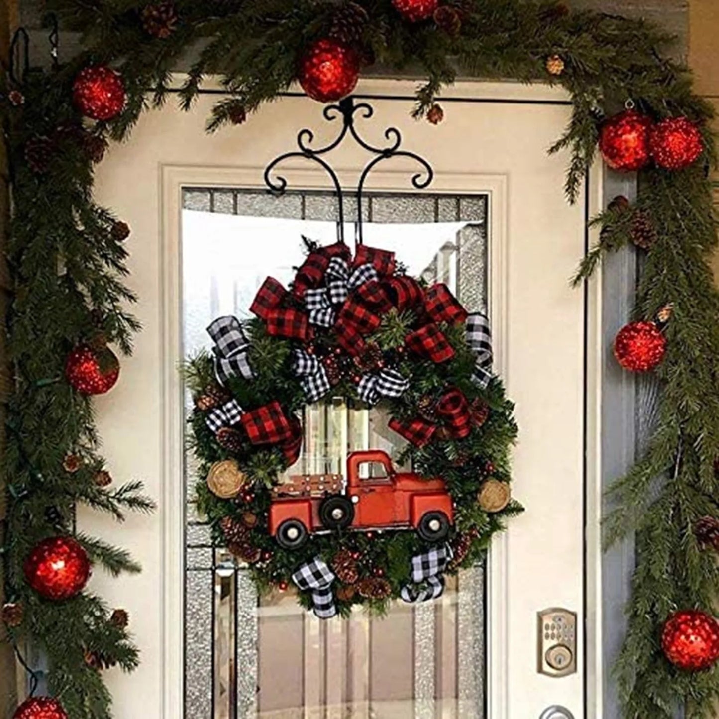Christmas Wreath Door Decoration with Snowflake Merry Christmas Flower Simulation Door Hanging Decoration Home Party Supply
