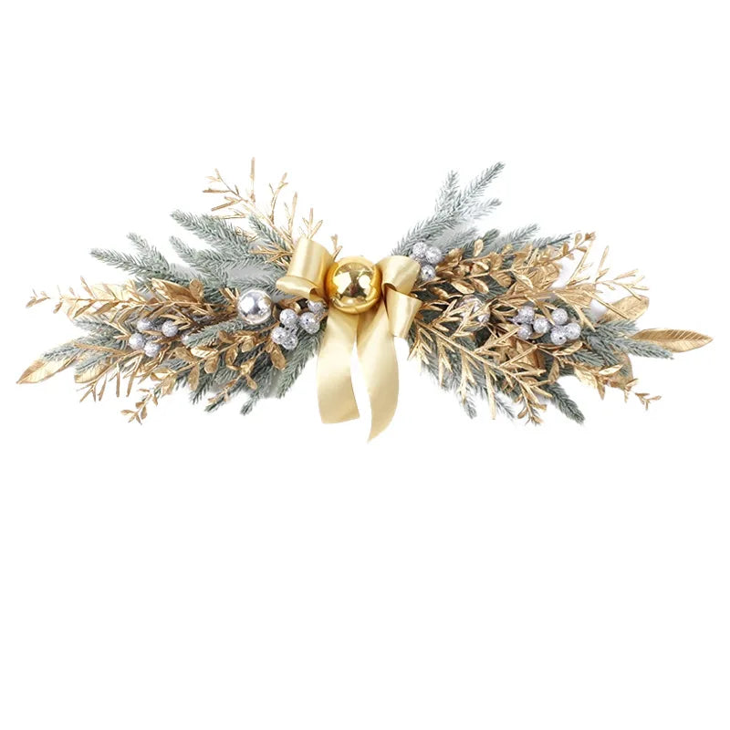 Christmas Decoration 2026 Christmas Wreath For Front Door Artificial Golden Flower Garland Pinecone Rattan Set Hanging Outdoor