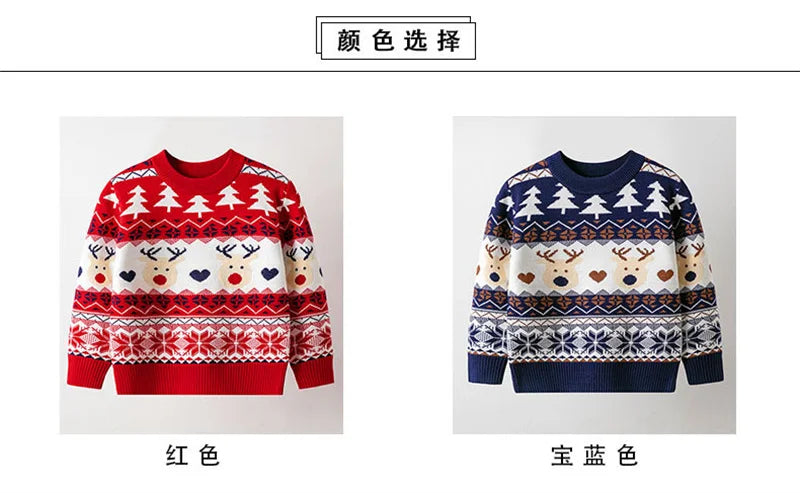 Christmas Kids Sweaters Xmas Boys Girls Cartoon Pullover Children's Autumn Winter Knitted Jumper Toddler Casual Warm Clothing